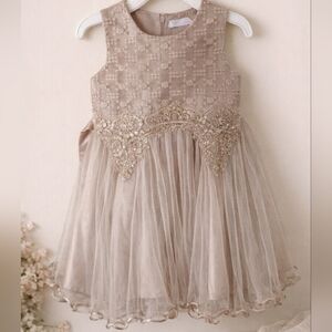Charming Beige Kids Dress with Lace Detail